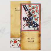 BLAUWE RIDDER TE PAARD MIDDELEEUWS PERKAMENT KAART (Voorkant / Achterkant)