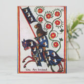 BLAUWE RIDDER TE PAARD MIDDELEEUWS PERKAMENT KAART (Staand voorkant)
