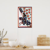 BLAUWE RIDDER TE PAARD Middeleeuwse Miniatuur Poster (Keuken)