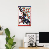 BLAUWE RIDDER TE PAARD Middeleeuwse Miniatuur Poster (Thuiskantoor)