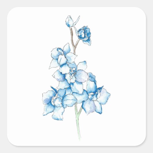 Blauwe Ridderspoor Vierkante Sticker (Voorkant)