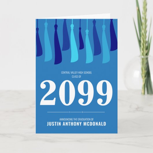 Blauwe rij Tassels Foto Afstuderen Uitnodiging (Voorkant)