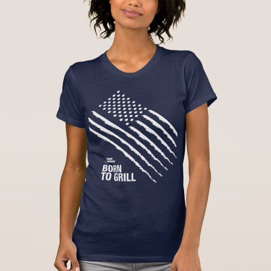 Blauwe Rijn "Amerikaanse vlag: Geboren in Grill" V T-shirt (Voorkant)