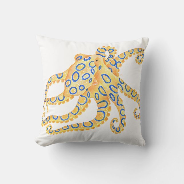 Blauwe Ring Octopus Kussen (Voorkant)