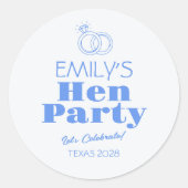 Blauwe Ringen Hen Party Ronde Sticker (Voorkant)