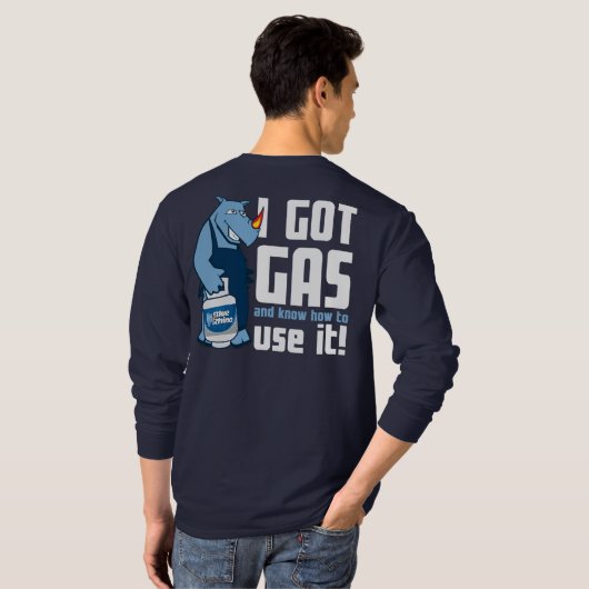 Blauwe Rino "Ik heb gas" Mannen lange hoes T-shirt (Achterkant volledig)