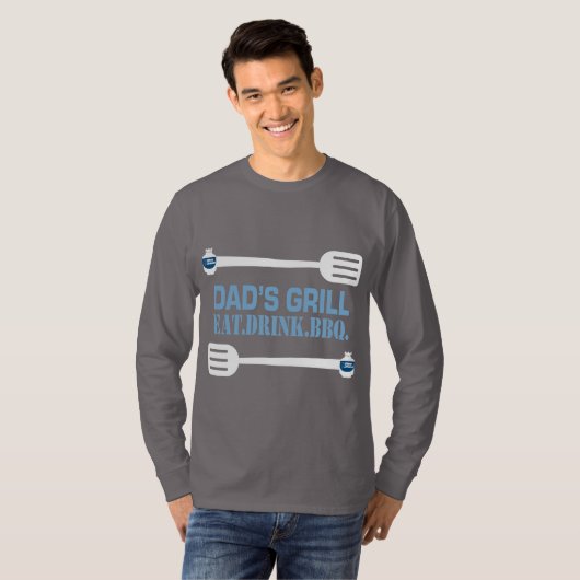 Blauwe Rino "Papa's Grill" Lange hoes T-shirt (Voorkant volledig)
