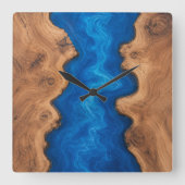 Blauwe Rivier Hars Look Nep Hout Vierkante Klok (Voorkant)