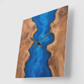 Blauwe Rivier Hars Look Nep Hout Vierkante Klok (Hoek)