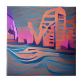 Blauwe rivieren met digitale achtergrondverlichtin tegeltje (Voorkant)