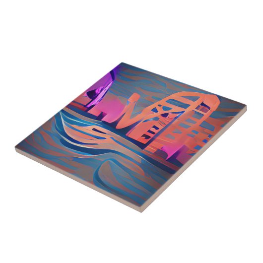 Blauwe rivieren met digitale achtergrondverlichtin tegeltje (Zijkant)