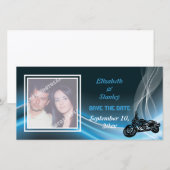 Blauwe road biker bruiloft Save the Date fotokaart (Voorkant / Achterkant)