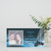 Blauwe road biker bruiloft Save the Date fotokaart (Staand voorkant)