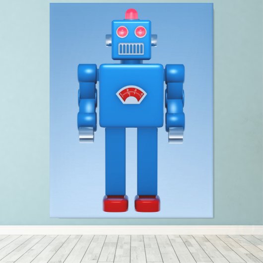 Blauwe robot 02 canvas afdruk (Insitu (Houten vloer))