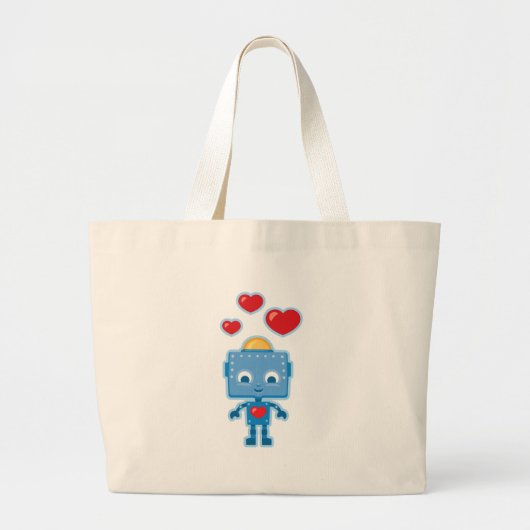 Blauwe robot Art Grote Tote Bag (Voorkant)