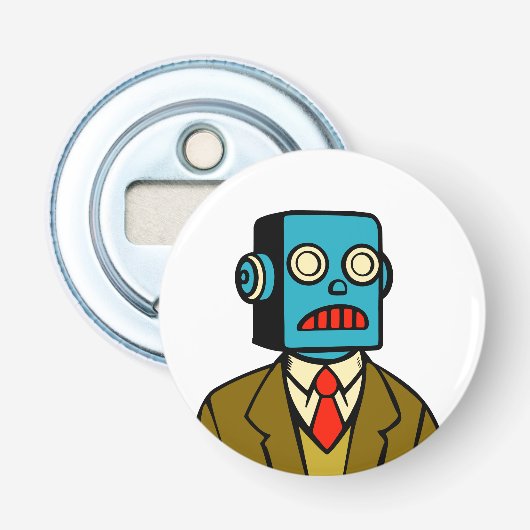 Blauwe robot button flesopener (Voorkant)