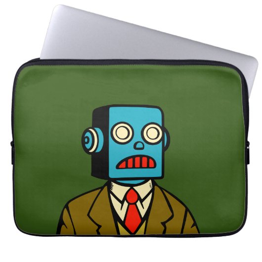 Blauwe Robot Laptop Sleeve (Voorkant)