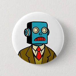 Blauwe robot ronde button 5,7 cm