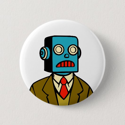 Blauwe robot ronde button 5,7 cm (Voorkant)