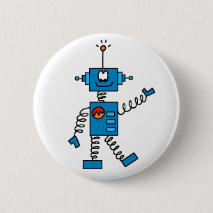Blauwe robot ronde button 5,7 cm