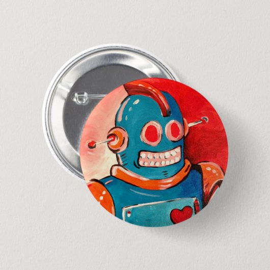 Blauwe robot ronde button 5,7 cm (Voorkant /achterkant)