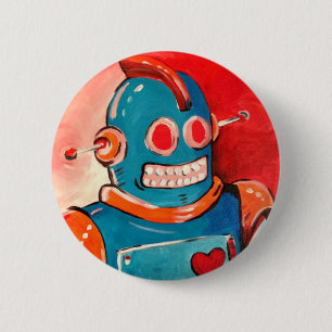 Blauwe robot ronde button 5,7 cm
