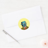 Blauwe robot ronde sticker (Envelop)
