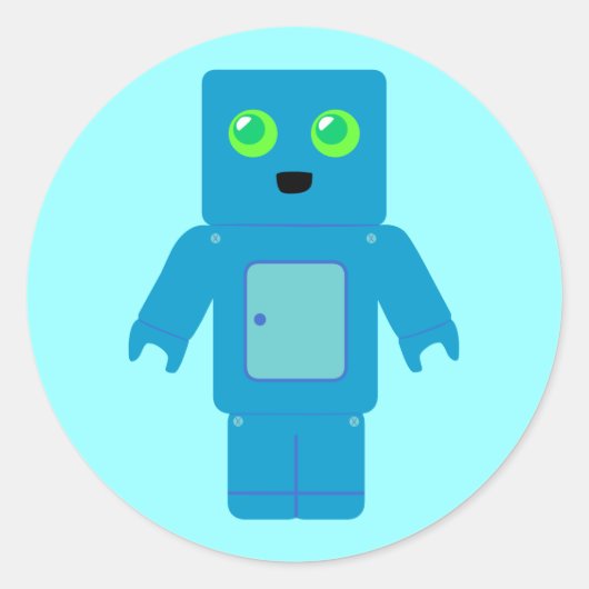 Blauwe robot ronde sticker (Voorkant)