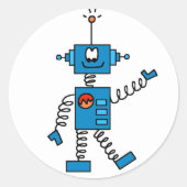 Blauwe robot ronde sticker (Voorkant)
