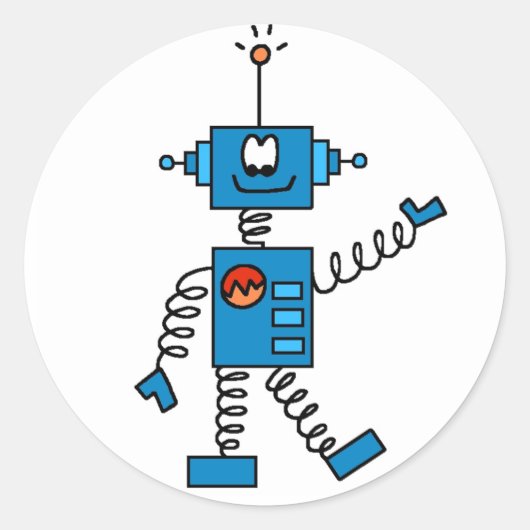 Blauwe robot ronde sticker (Voorkant)