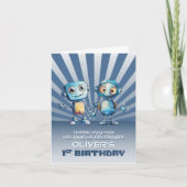 Blauwe Robot Thema 1e Verjaardag Dank u Bedankkaart (Voorkant)
