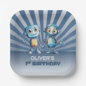 Blauwe Robot Thema 1e Verjaardagsfeest Papieren Bordje (Voorkant)