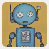 Blauwe robot vierkante sticker (Voorkant)