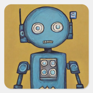 Blauwe robot vierkante sticker