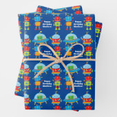Blauwe Robots Cool Custom Kids Verjaardagsfeest Inpakpapier Vel (In situ)