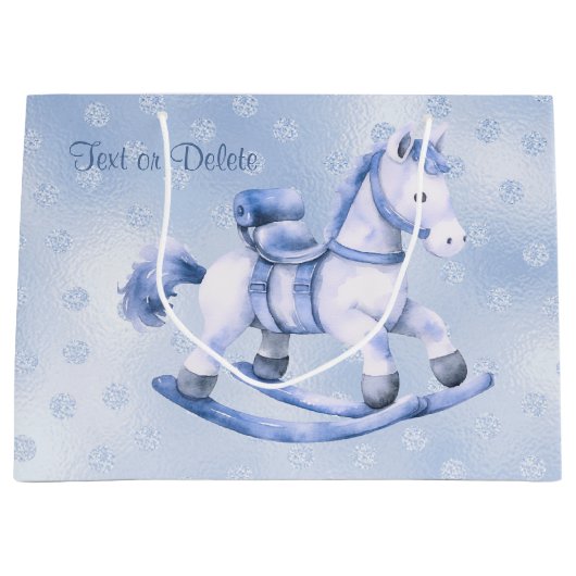 Blauwe Rocking Paard Gift Bag Groot Cadeauzakje (Voorkant)