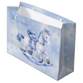 Blauwe Rocking Paard Gift Bag Groot Cadeauzakje (Voorkant Gekanteld)