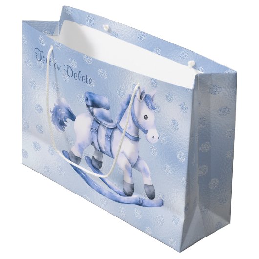 Blauwe Rocking Paard Gift Bag Groot Cadeauzakje (Voorkant Gekanteld)