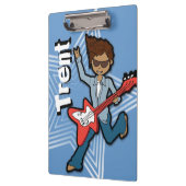 Blauwe rockstar gitaarjongen voegt jouw naam klemb klembord (Links)