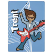 Blauwe rockstar gitaarjongen voegt jouw naam klemb klembord (Achterkant)