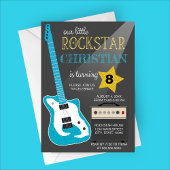 Blauwe Rockstar Verjaardagsfeestje Kaart