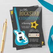 Blauwe Rockstar Verjaardagsfeestje Kaart