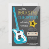 Blauwe Rockstar Verjaardagsfeestje Kaart (Voorkant)