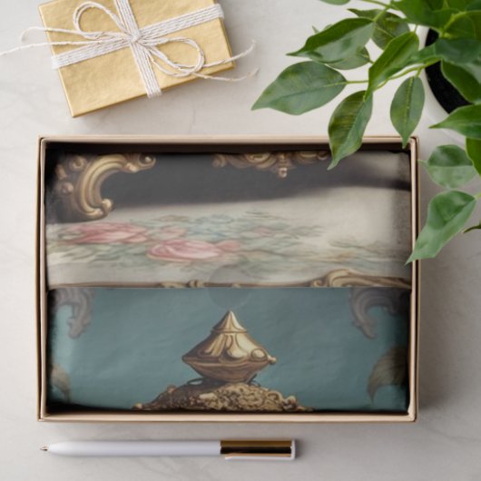 Blauwe Rococo parfum fles 2 decoupage papier (Geschenk)