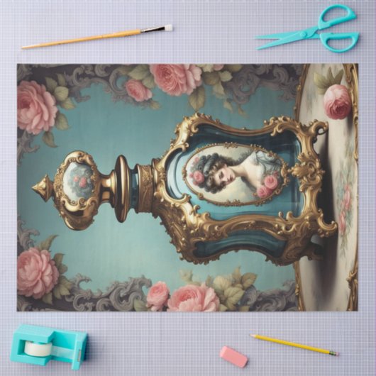 Blauwe Rococo parfum fles 2 decoupage papier (Craft)