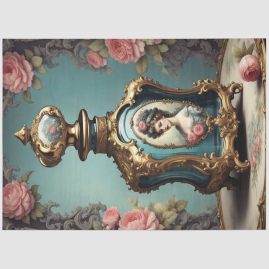 Blauwe Rococo parfum fles 2 decoupage papier (Voorkant)