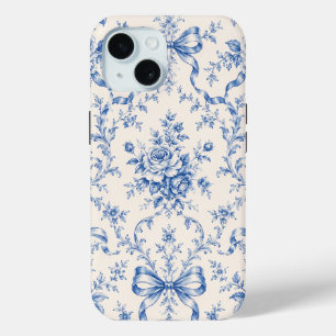 Blauwe Rococo Roos Lint Toile Hoesje