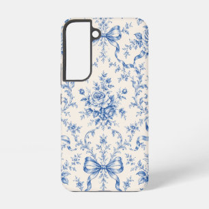 Blauwe Rococo Roos Lint Toile Hoesje Samsung Galaxy Hoesje