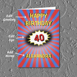 Blauwe rode aangepaste naam en ouderdomsdatum kaart