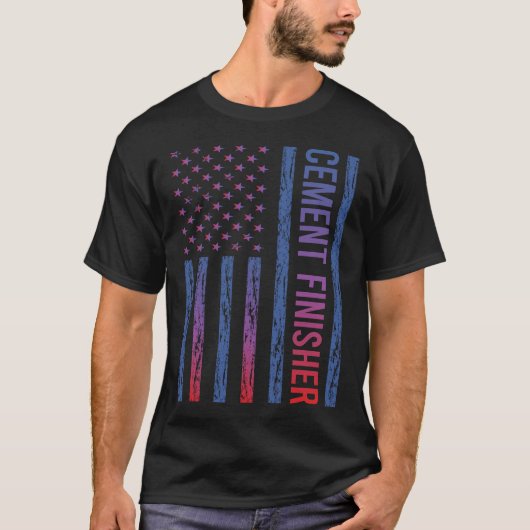 Blauwe Rode Amerikaanse Vlag Cement Afwerker T-shirt (Voorkant)